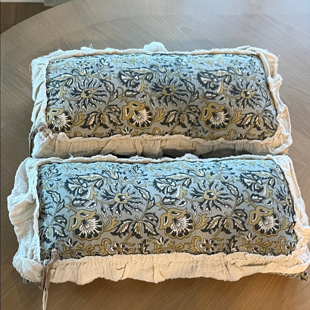 Magaschoni Floral Decorative Pillows - Blue and Gold NEW SET of 2